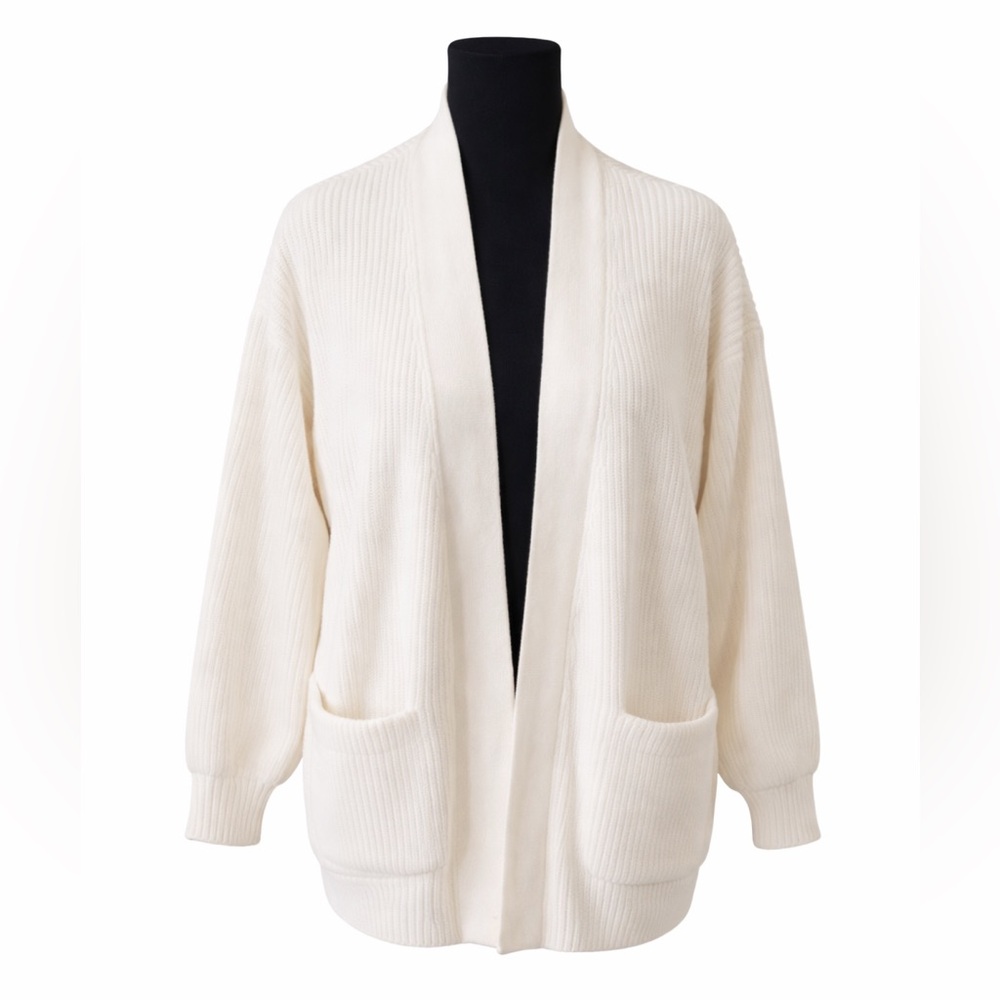 Quince Organic Cotton Ribbed Open Front Cardigan Cream S